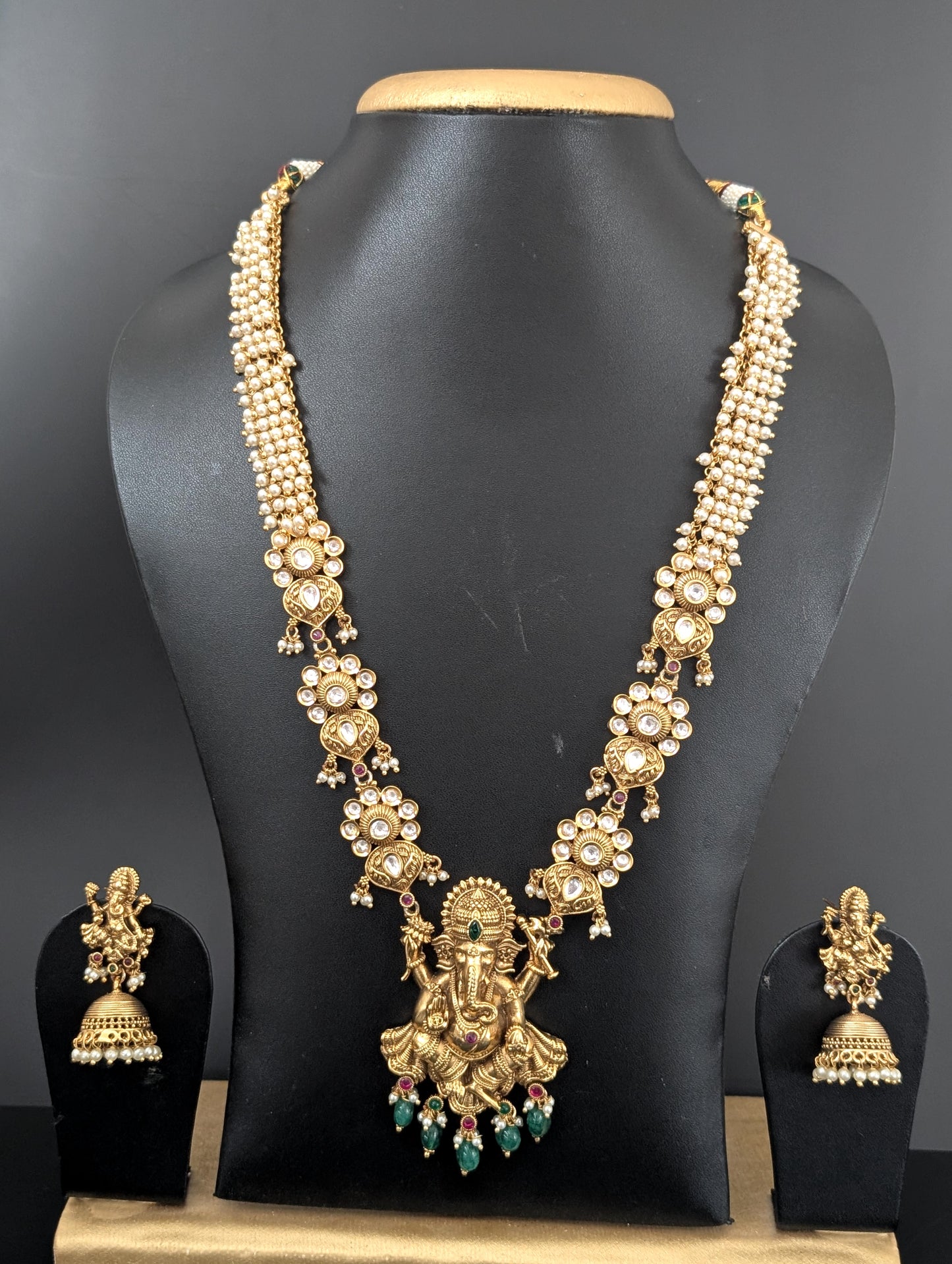 Lord Ganesh ji  Antique Long Necklace and Earrings set