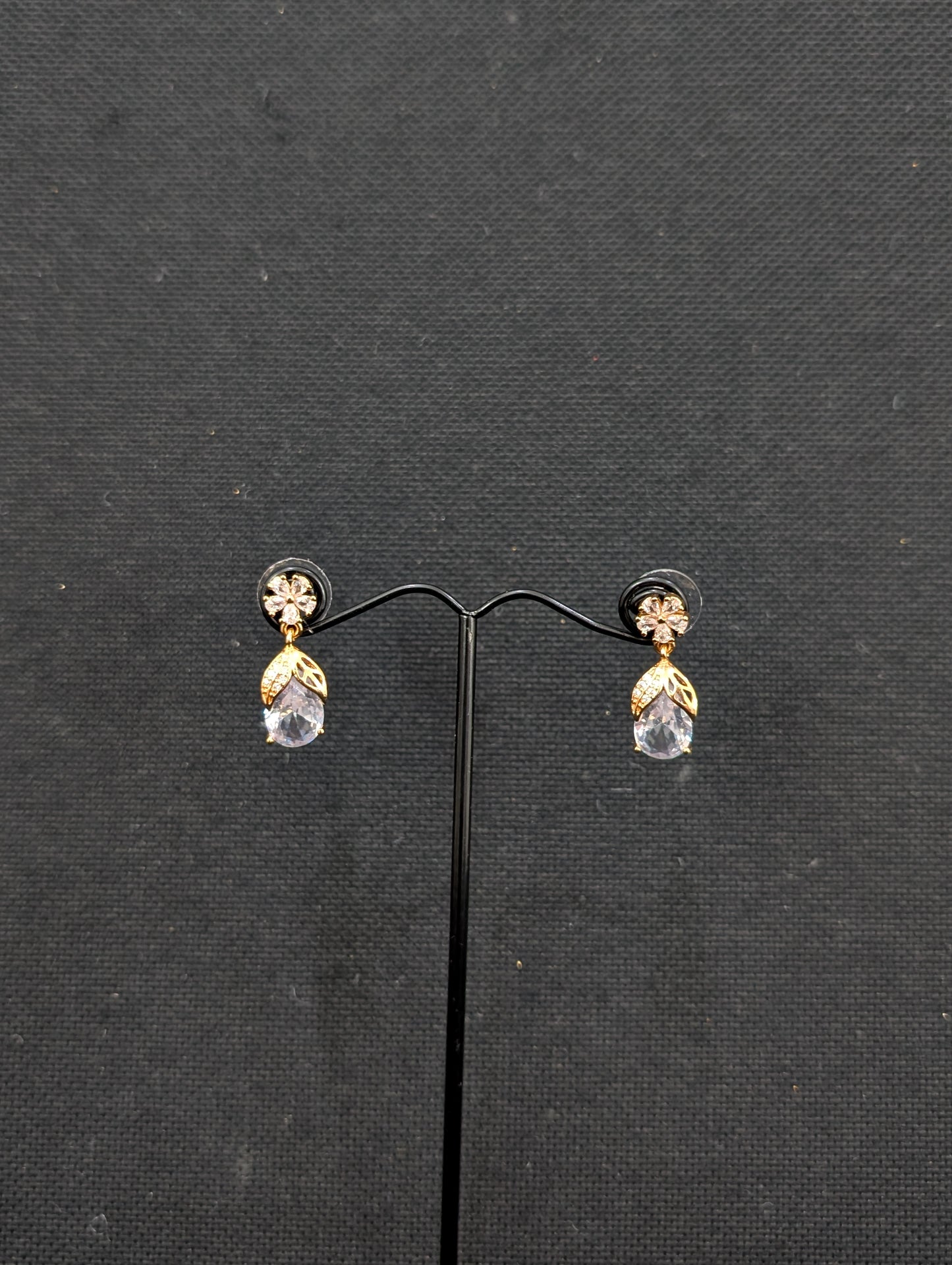 Flower Leafy design gold CZ Stud Earrings