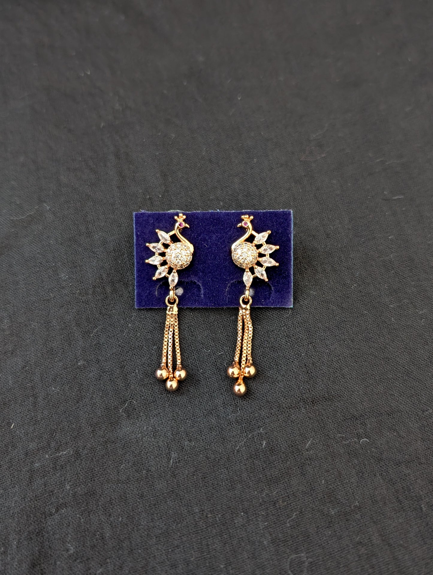 Peacock design rose gold plated CZ Tassel Earrings