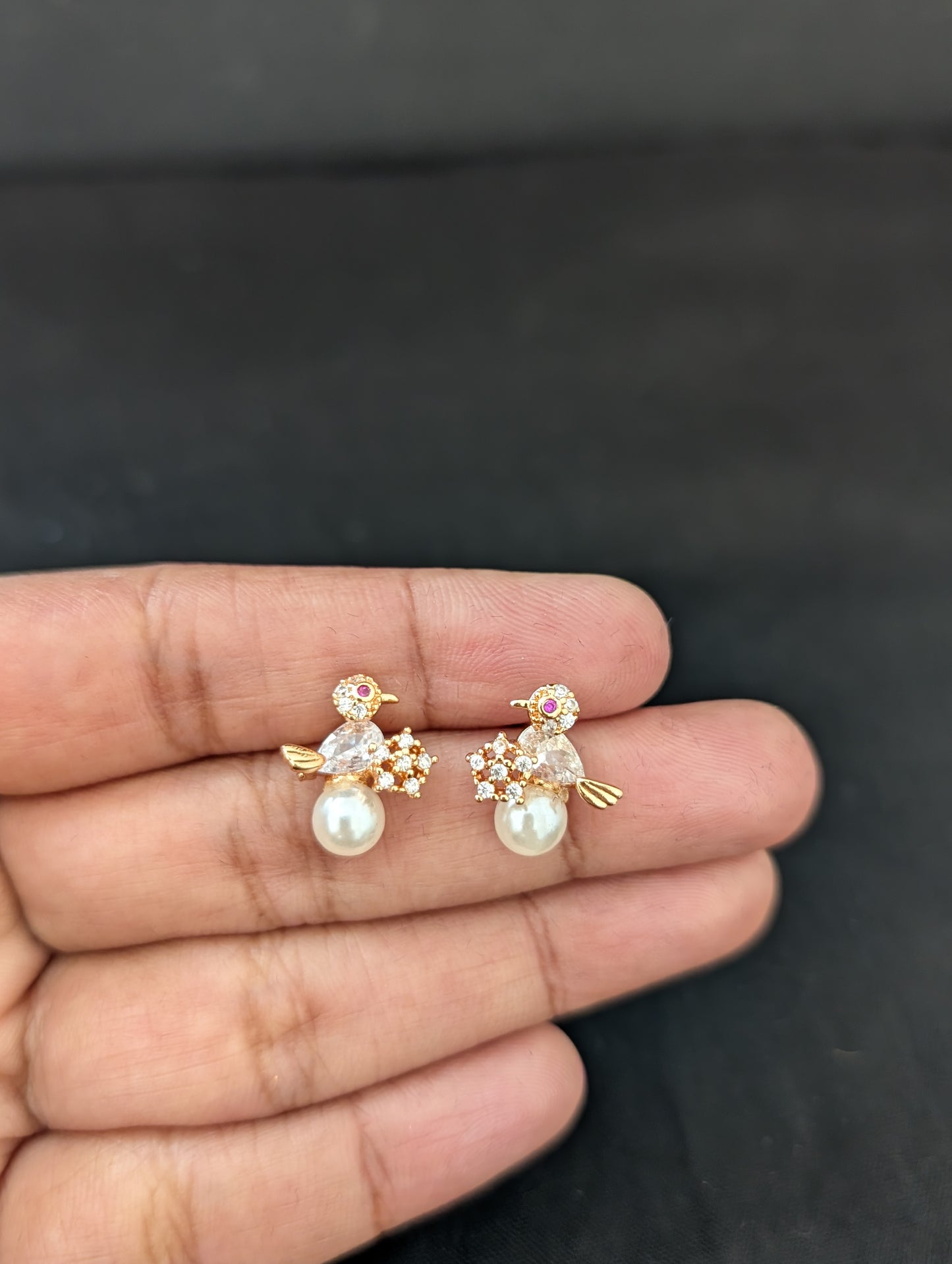 Light Rose gold CZ Bird Stud earrings