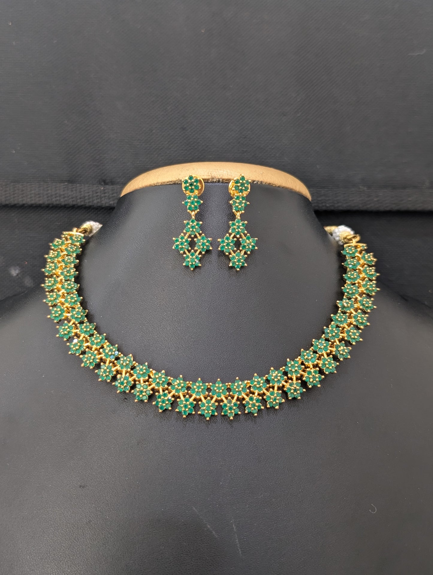 Zig zag flower CZ Necklace and Earrings set