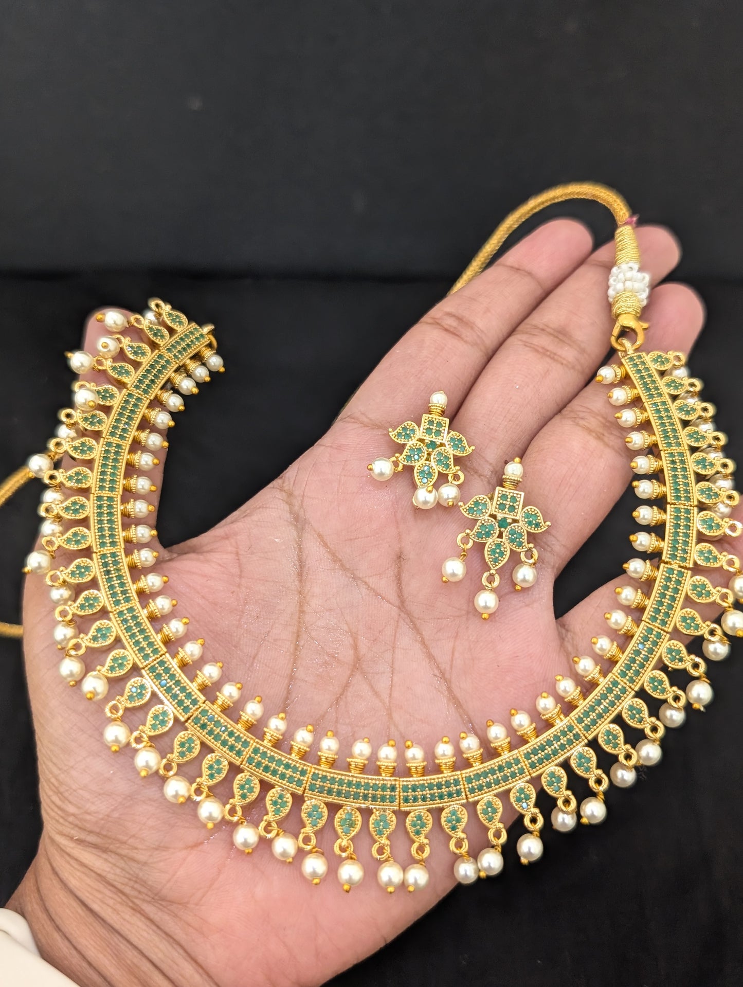 Traditional Mango design CZ Necklace and Earrings set
