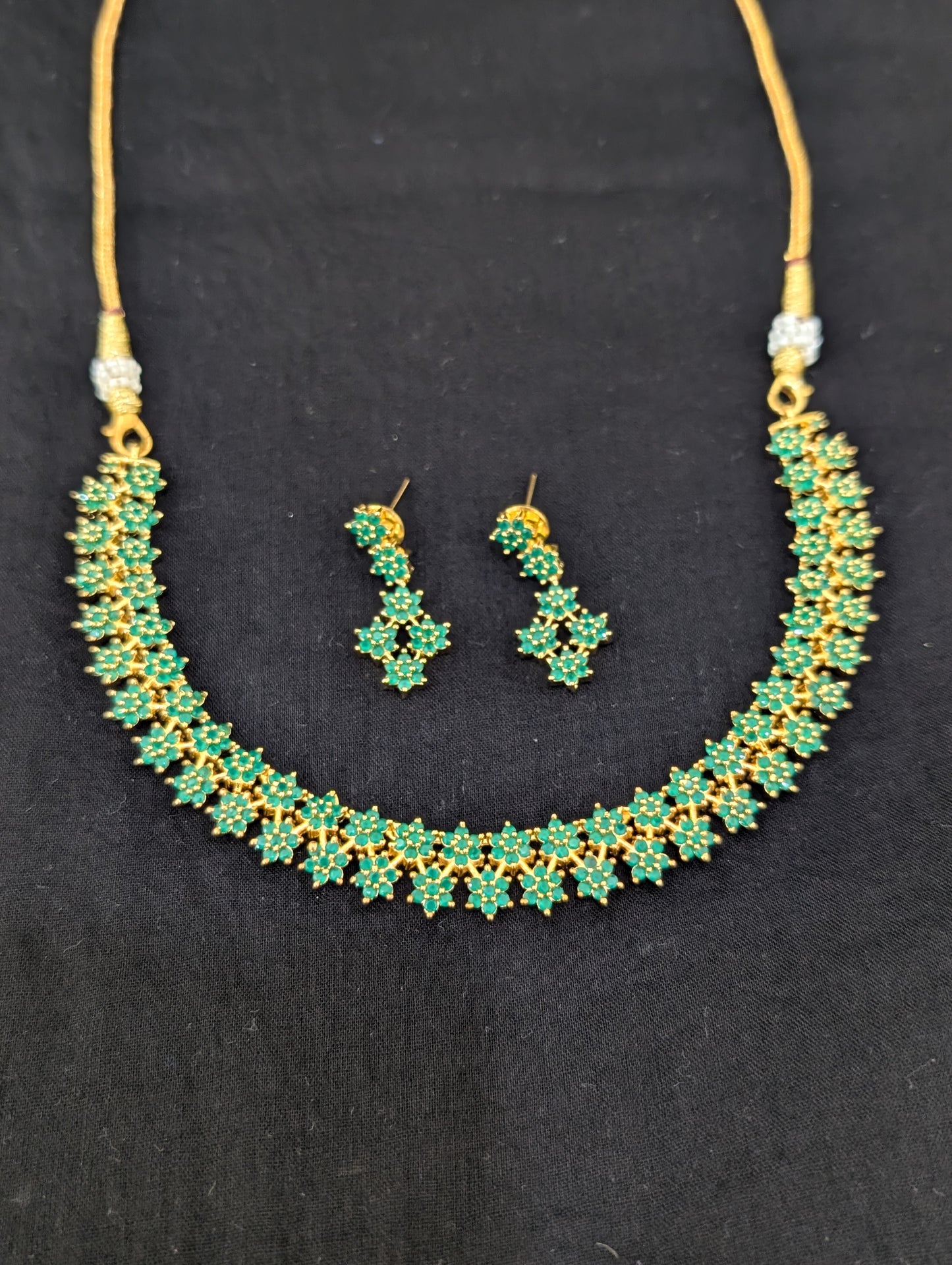 Zig zag flower CZ Necklace and Earrings set