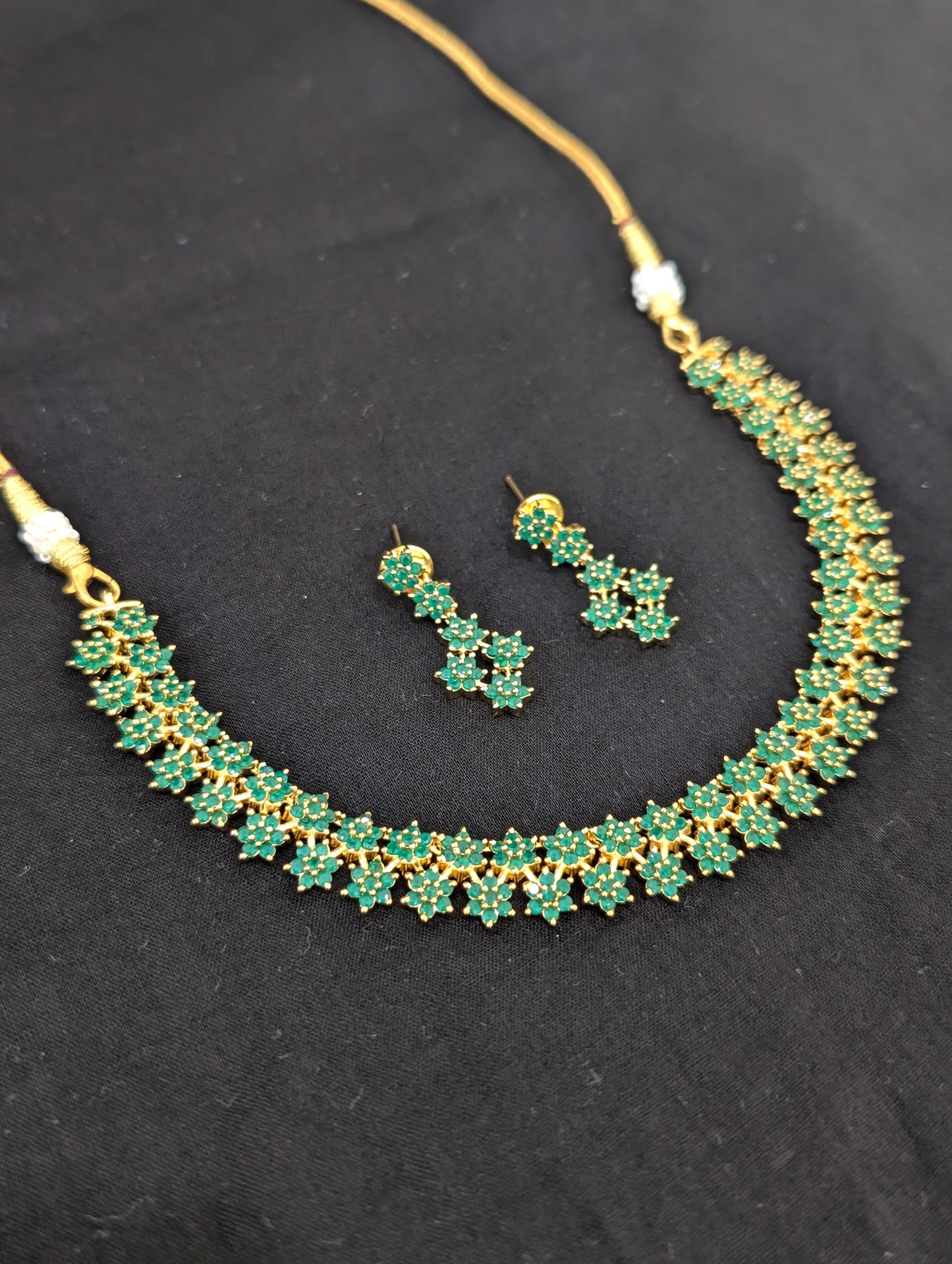 Zig zag flower CZ Necklace and Earrings set