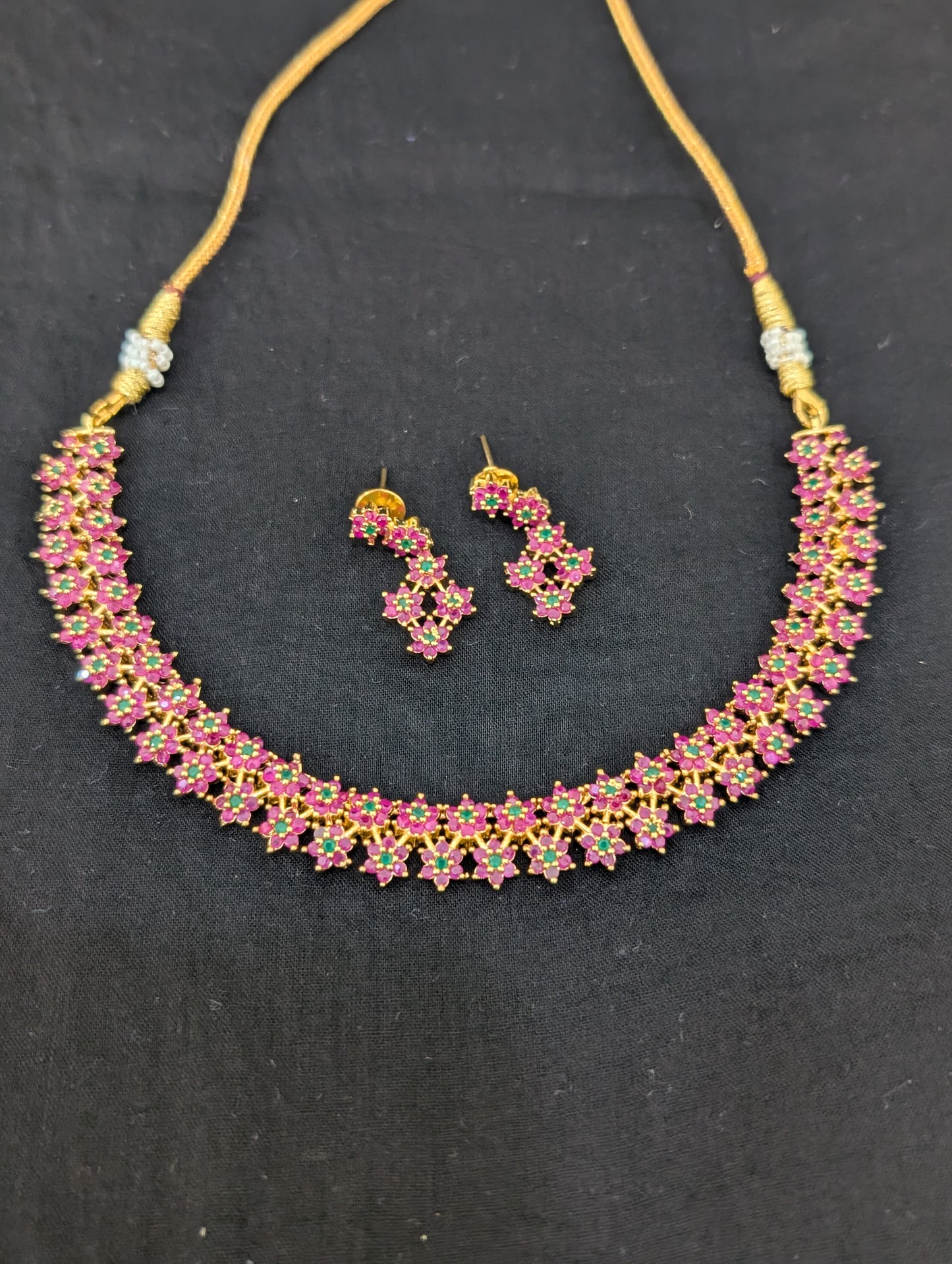Zig zag flower CZ Necklace and Earrings set
