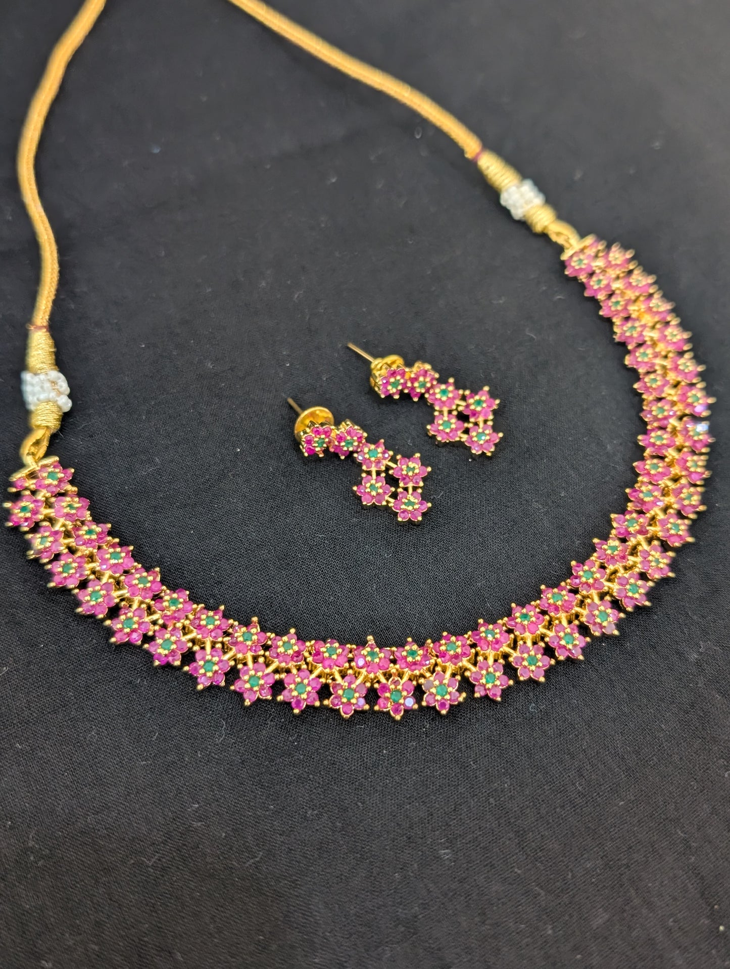 Zig zag flower CZ Necklace and Earrings set