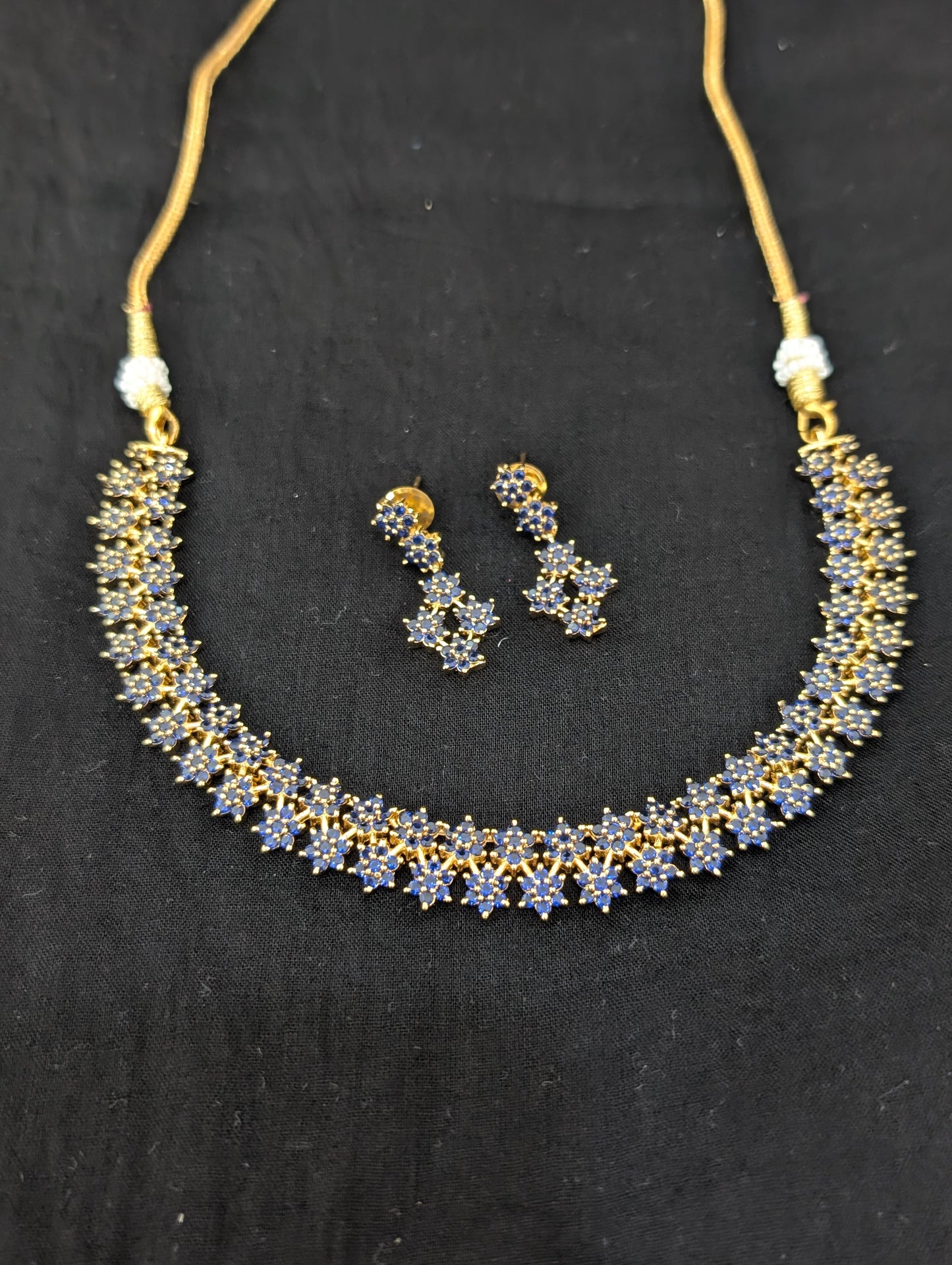 Zig zag flower CZ Necklace and Earrings set