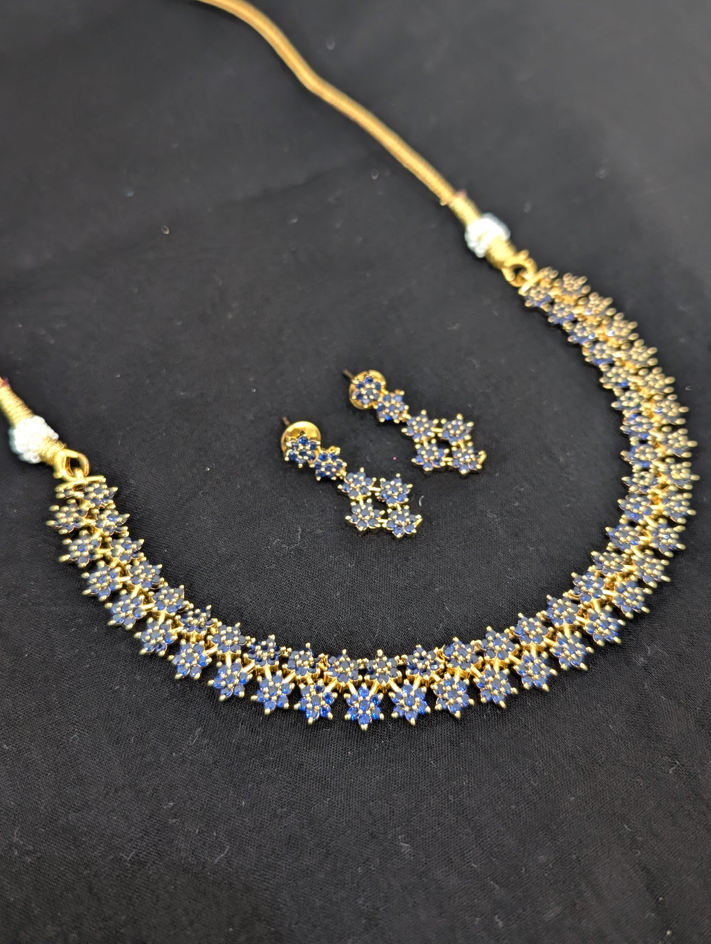 Zig zag flower CZ Necklace and Earrings set