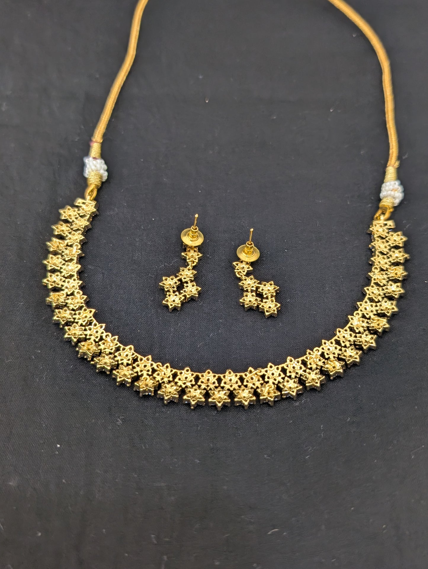 Zig zag flower CZ Necklace and Earrings set
