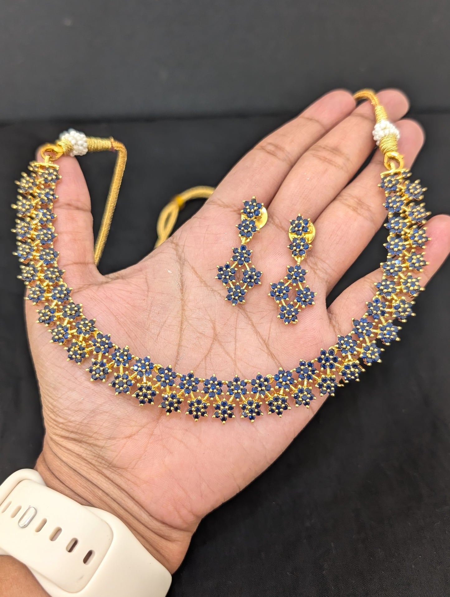 Zig zag flower CZ Necklace and Earrings set