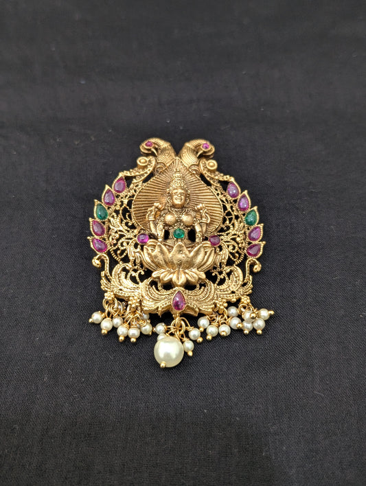 Antique Gold plated Lakshmi ji Clip on Hair Brooch