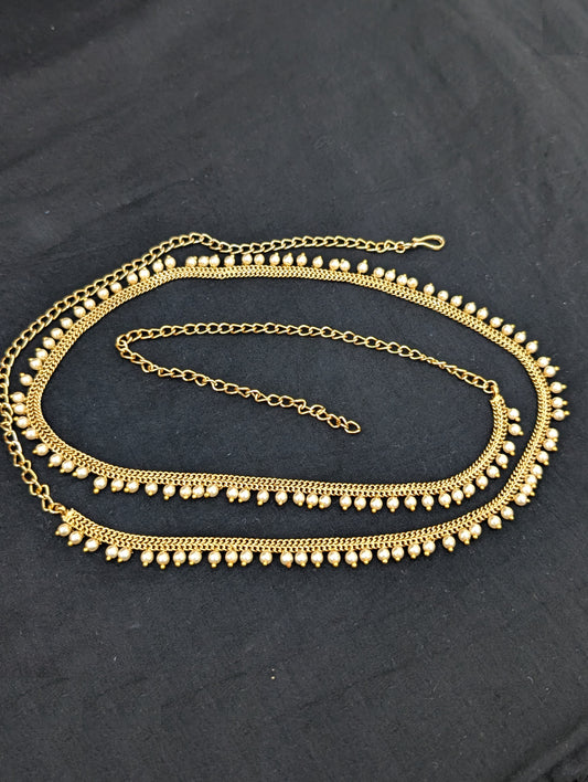 Gold plated pearl bead dangle Hip Chain / Waist Belt / Belly Chain