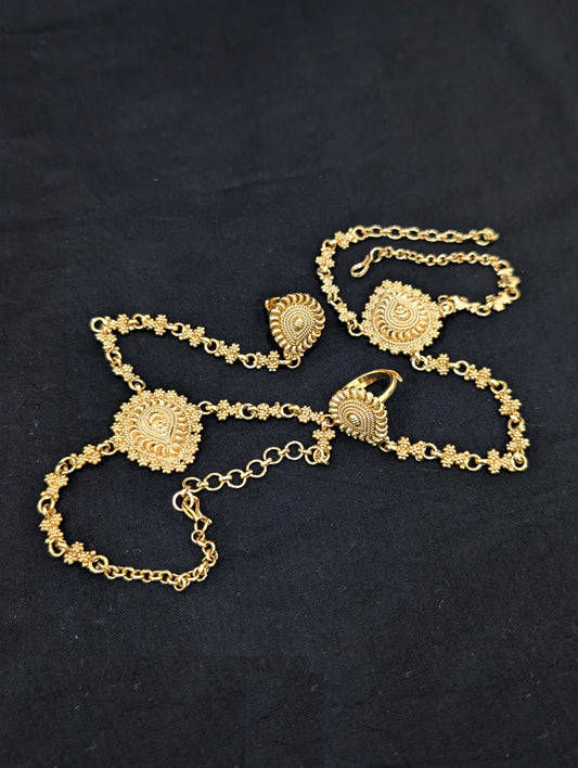 Gold plated Haath Phool / Bracelet Ring Combo / Ring Chain Bracelet - D2
