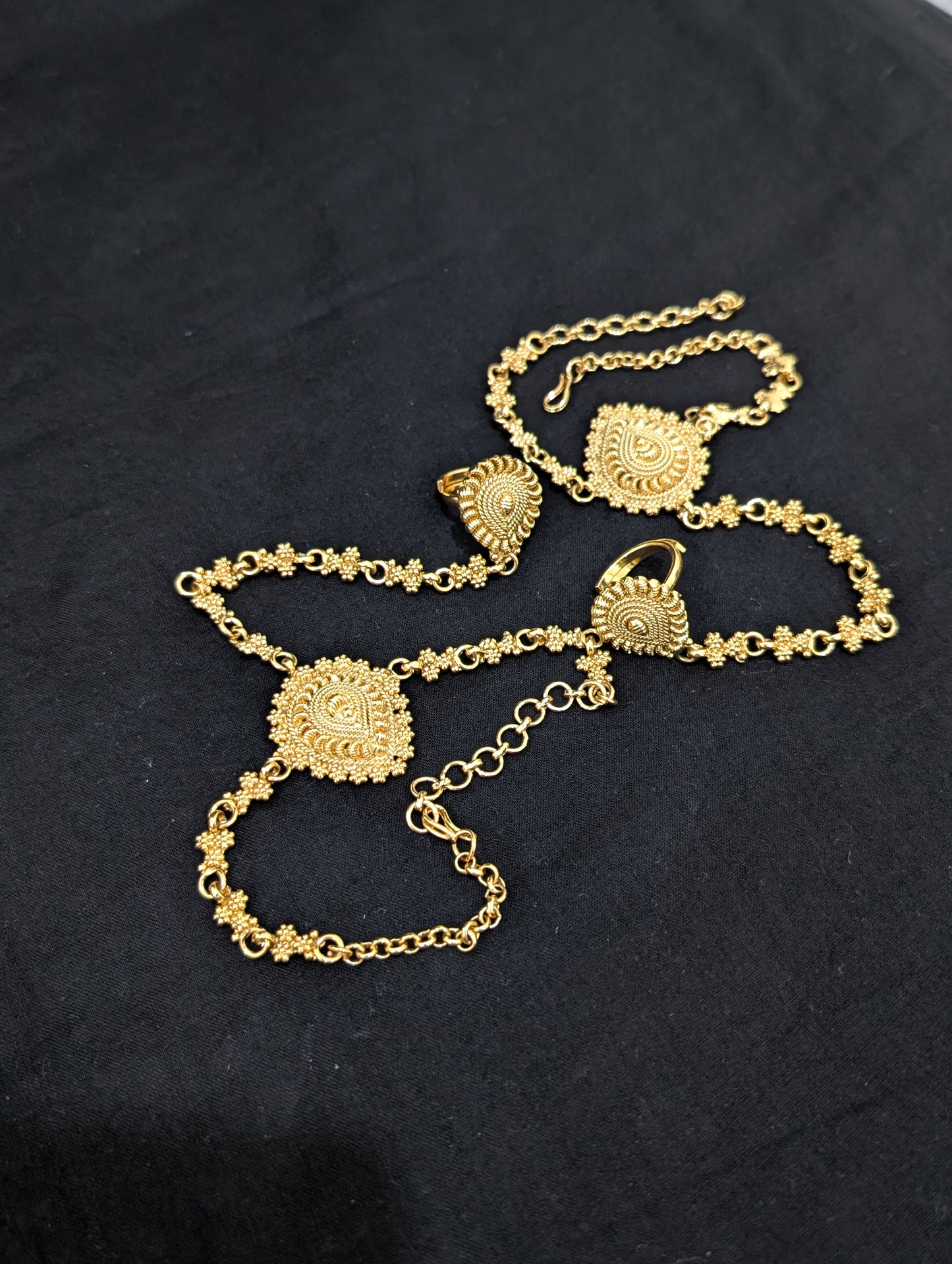 Gold plated Haath Phool / Bracelet Ring Combo / Ring Chain Bracelet - D2