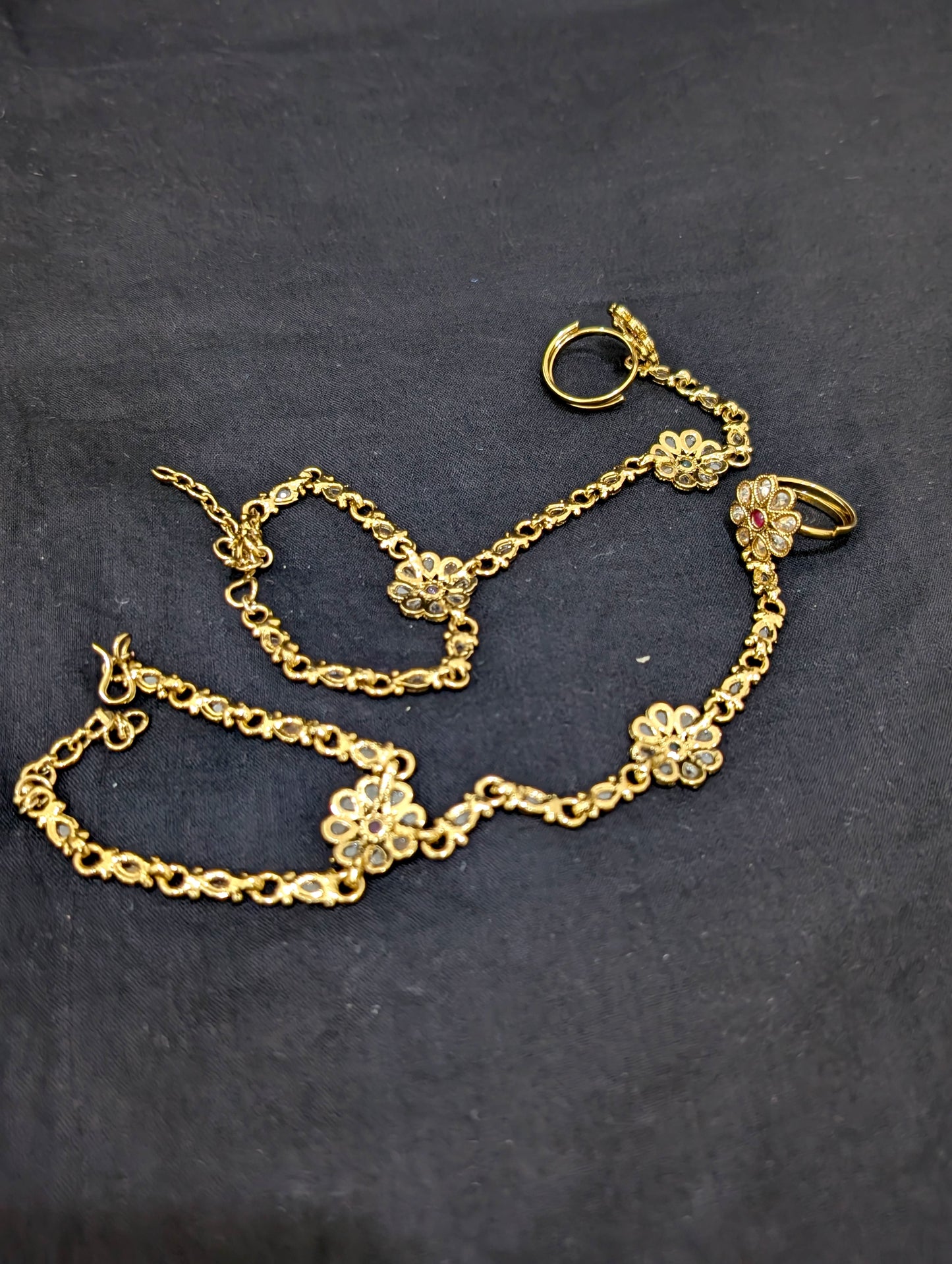 Mehandi gold Polki Haath Phool / Bracelet Ring Combo / Ring Chain Bracelet - D1