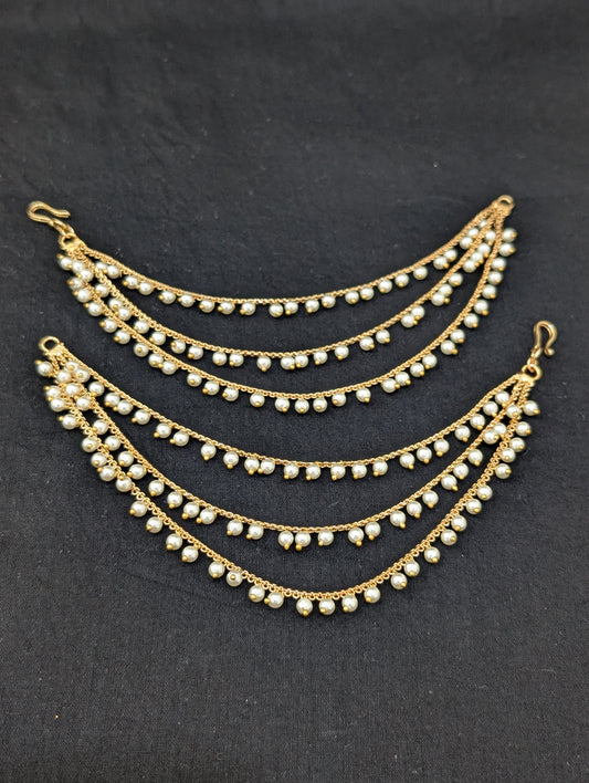 Pearl dangle Gold plated Triple layer Earrings chain / Maatal / Kaan Chain