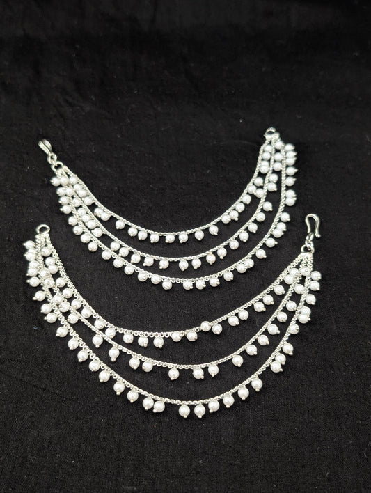 Triple layer silver rhodium Earrings chain / Maatal / Kaan Chain