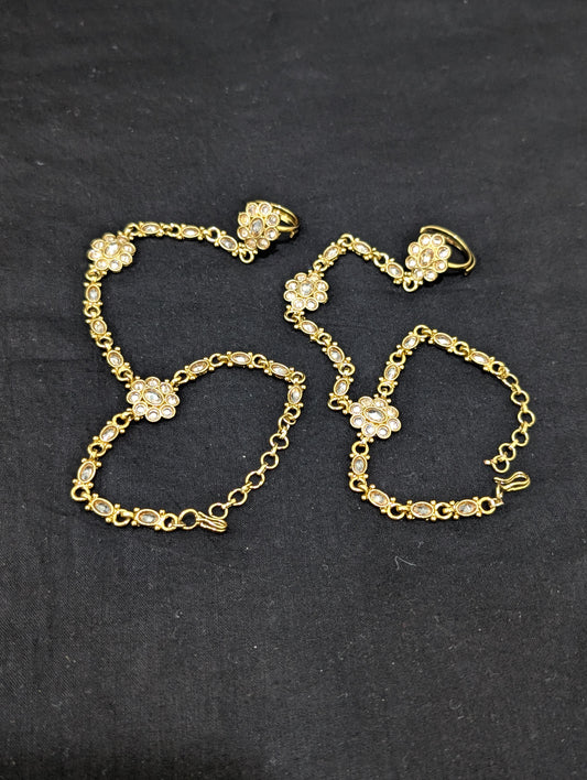 Mehandi gold Polki Haath Phool / Bracelet Ring Combo / Ring Chain Bracelet - D2