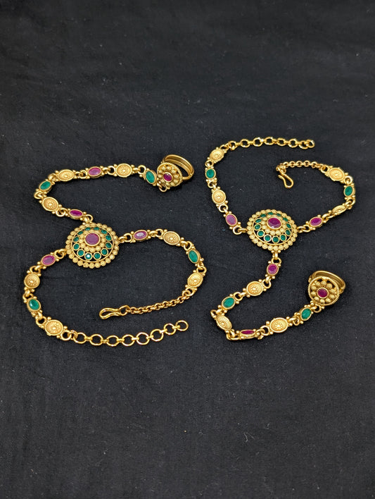 Matte Gold plated Haath Phool / Bracelet Ring Combo / Ring Chain Bracelet