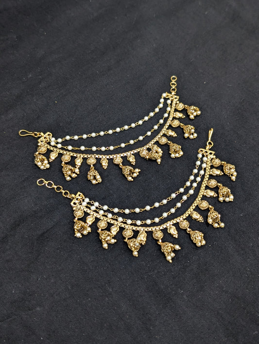 Jhumka dangle Triple layer Earrings chain / Maatal / Kaan Chain