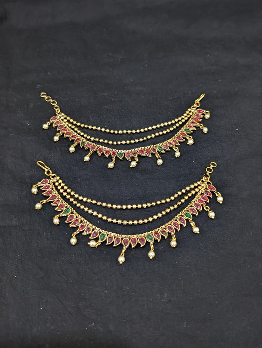 Kemp stone Triple layer Earrings chain / Maatal / Kaan Chain