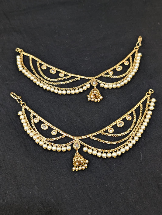 Jhumka dangle Grand Triple layer Earrings chain / Maatal / Kaan Chain