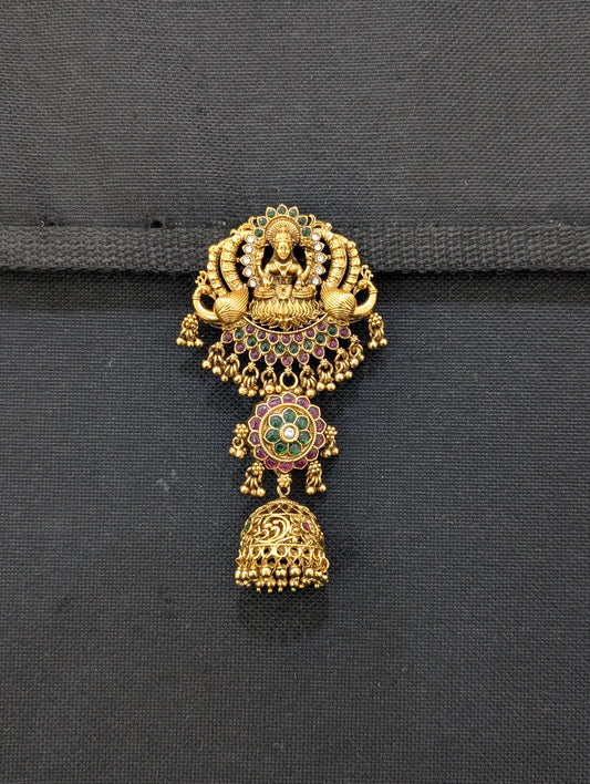 Antique Gold plated Lakshmi ji design Kemp Large Saree Brooch