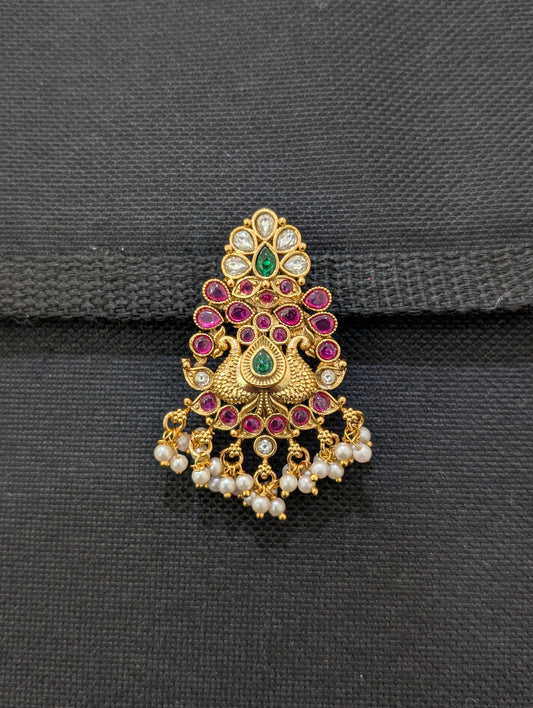 Pearl cluster Gold plated Peacock design Saree Brooch