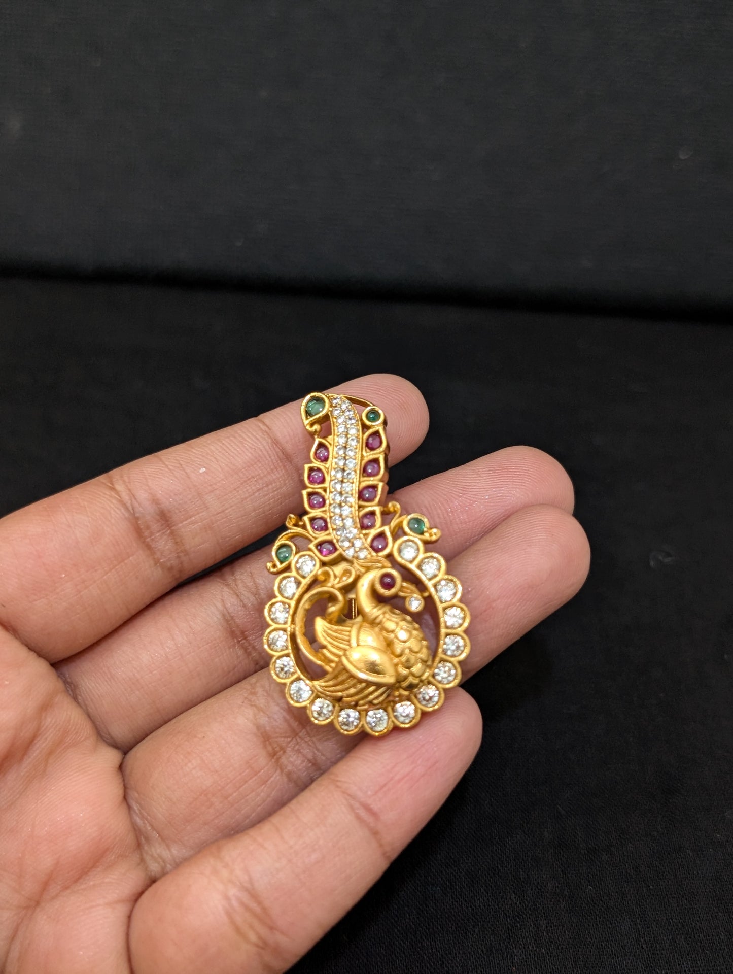 Orange Gold plated Swan design Saree Brooch