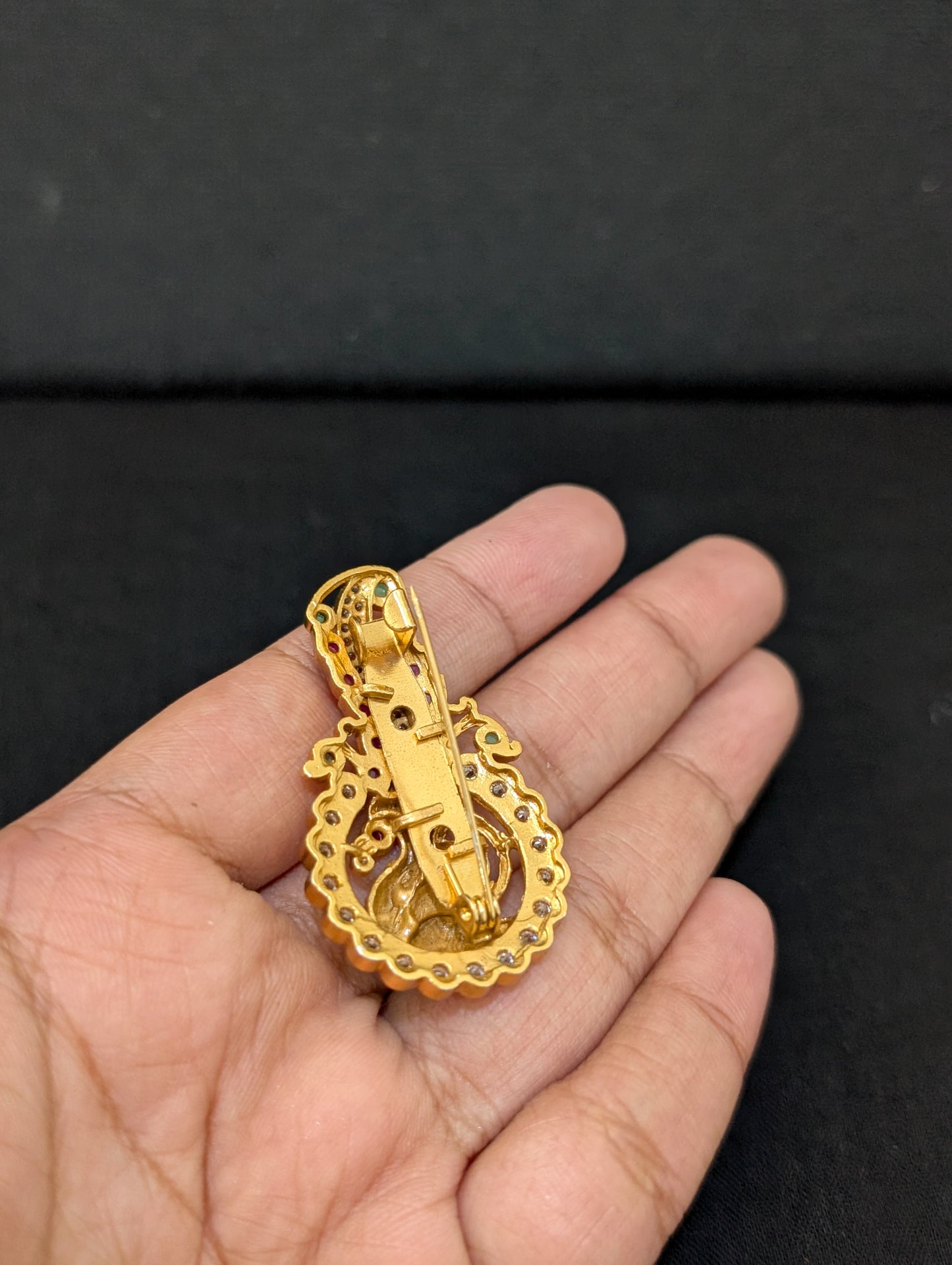 Orange Gold plated Swan design Saree Brooch