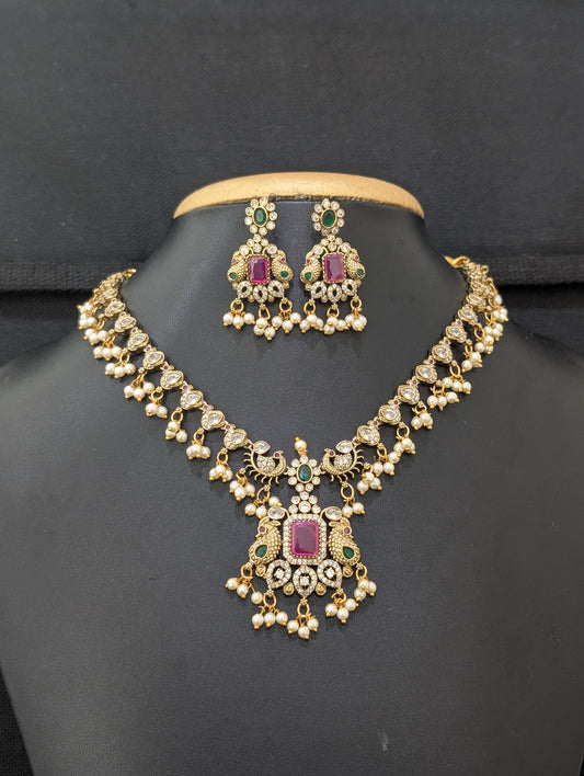 Mehandi gold plated Victorian CZ choker necklace and earrings set
