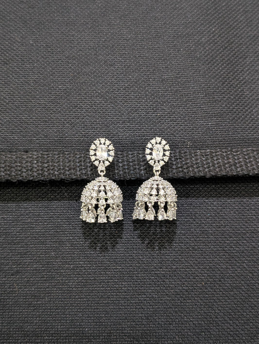 Oval Stud Shiny CZ Jhumka Earrings