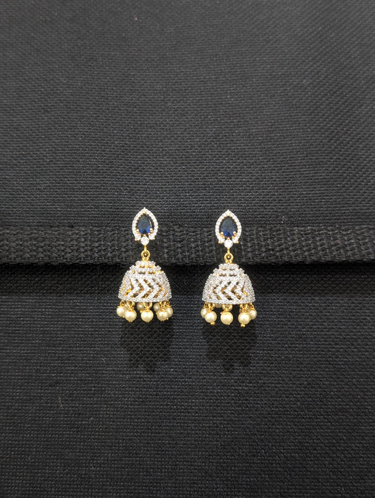 Pearl bead dangle CZ Jhumka Earrings