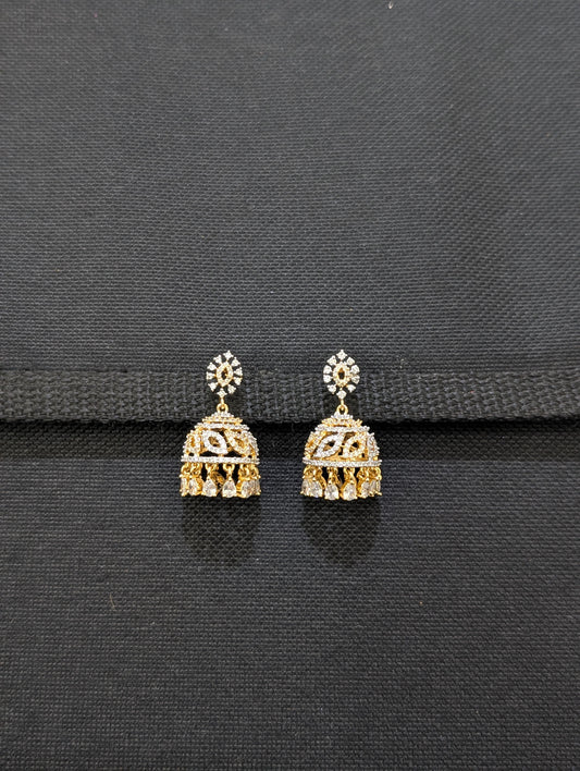 Sharp Oval Stud Shiny CZ Jhumka Earrings