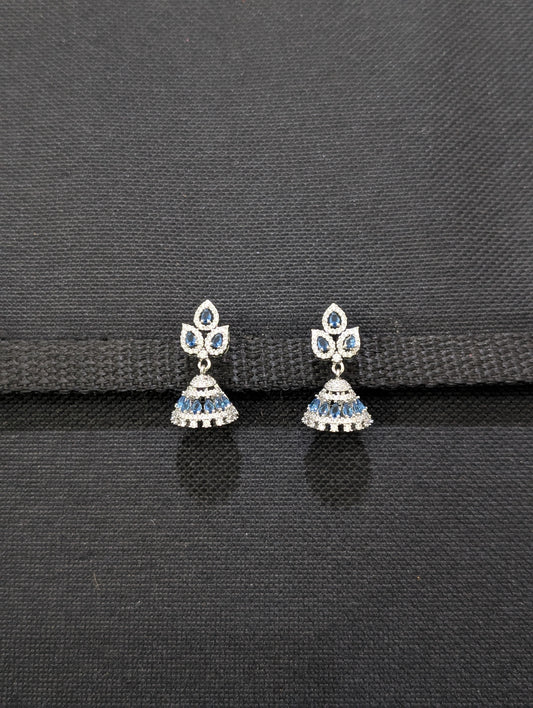 Leaf Stud Shiny CZ Small Jhumka Earrings