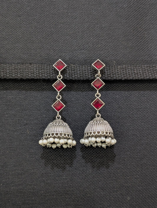 German silver CZ Dangle Jhumka earrings