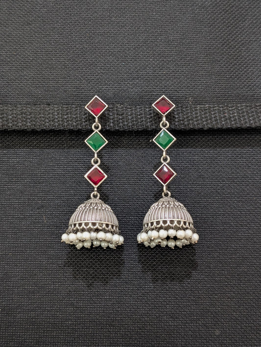 German silver CZ Dangle Jhumka earrings