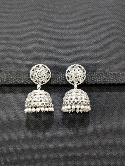 Silver rhodium White Polki Jhumka Earrings