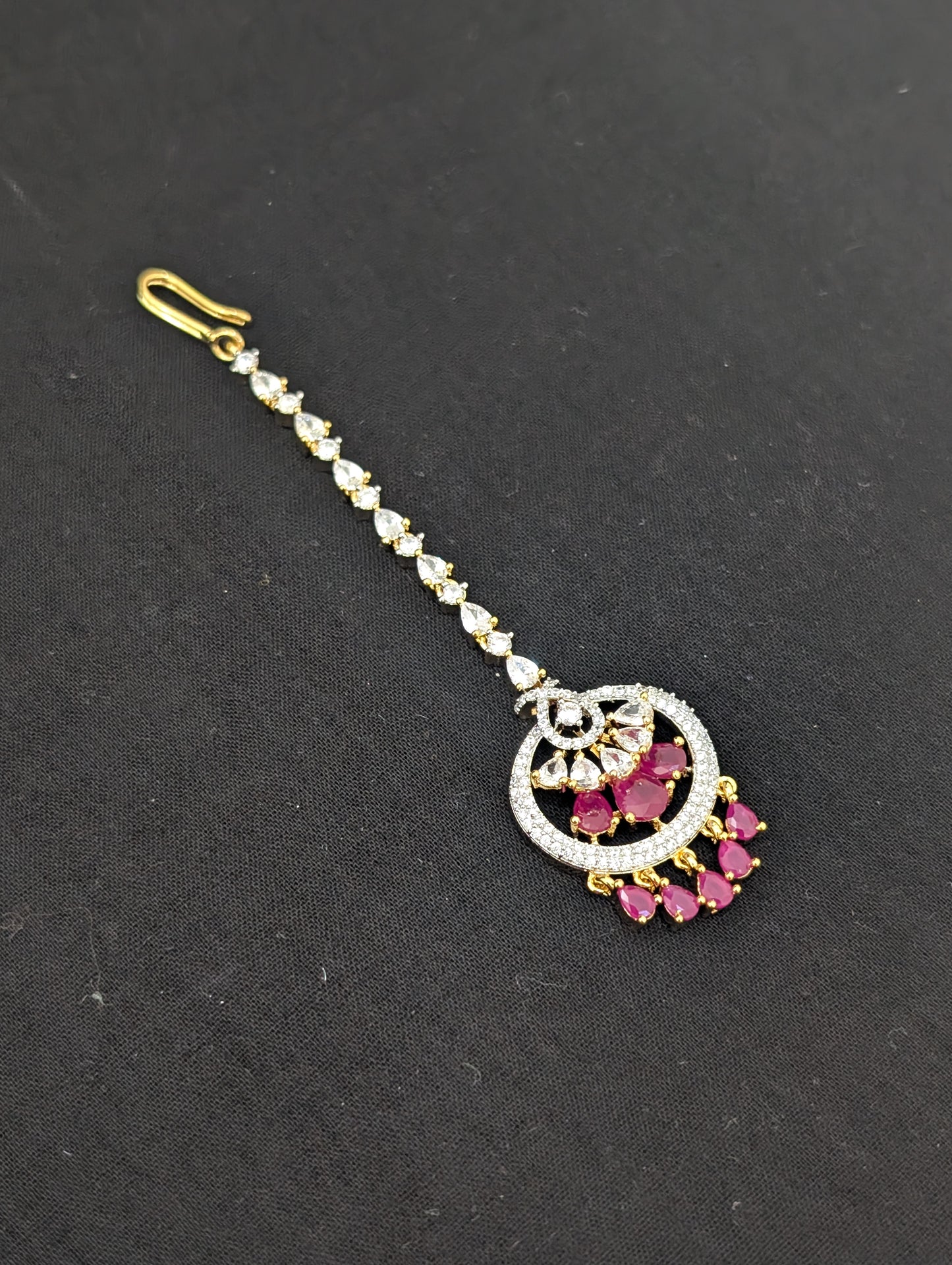 Chandbali design One gram gold plated CZ Maang Tikka