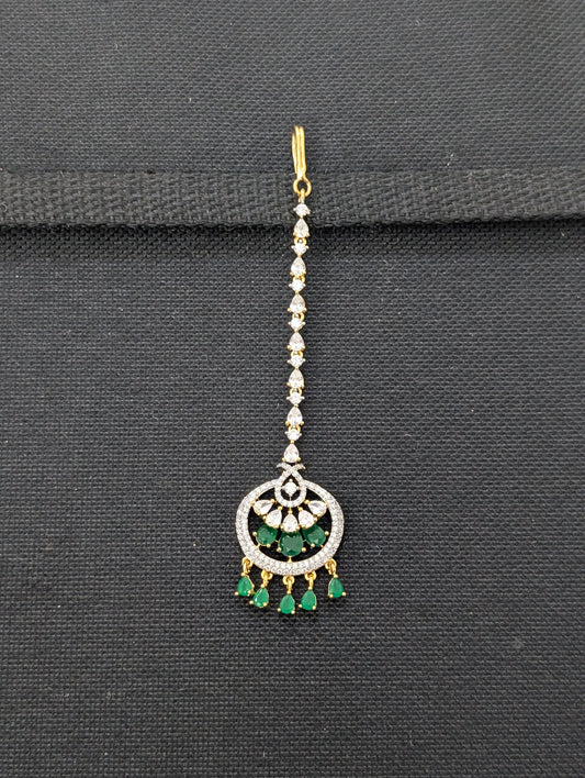 Chandbali design One gram gold plated CZ Maang Tikka