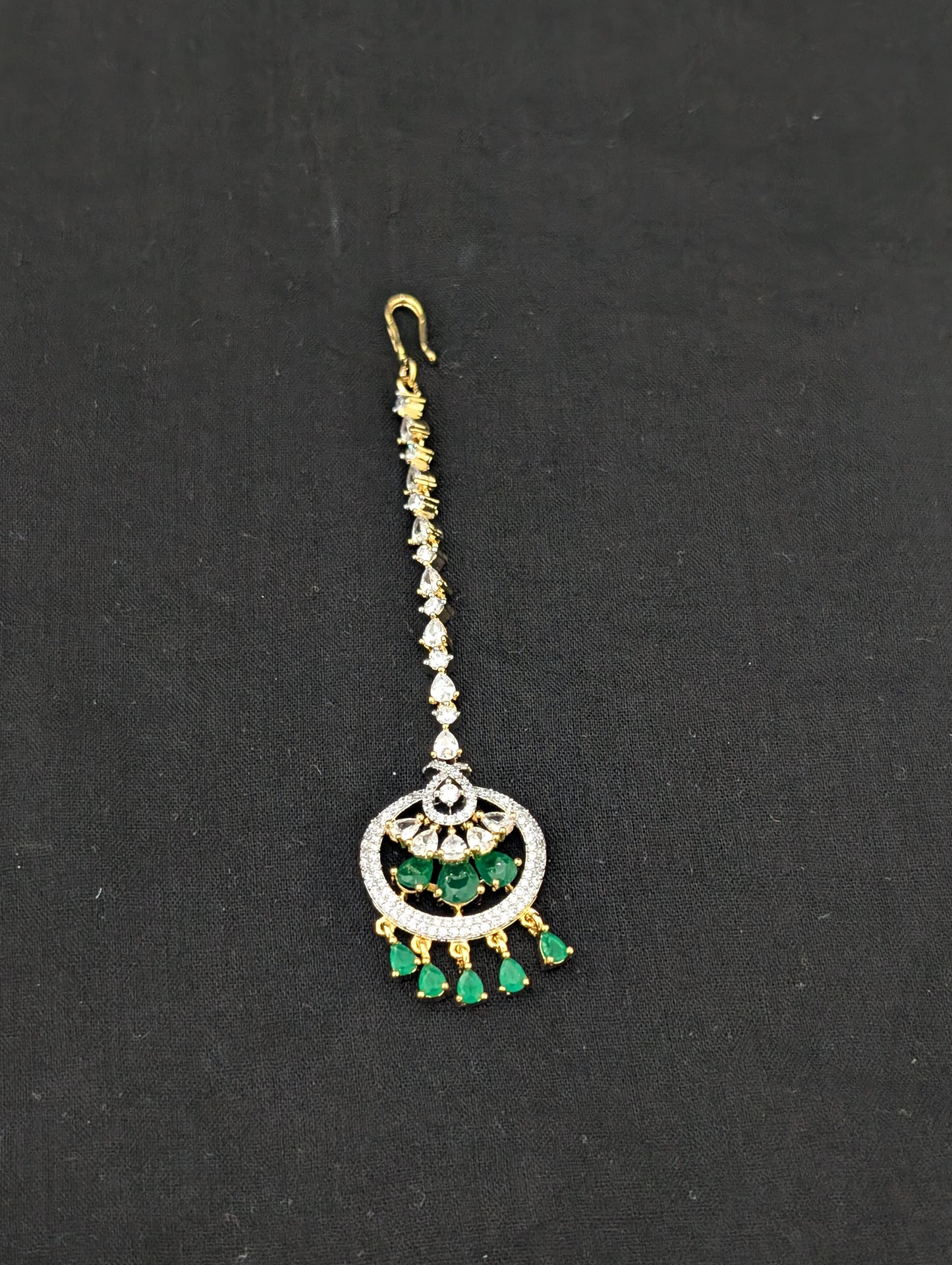Chandbali design One gram gold plated CZ Maang Tikka