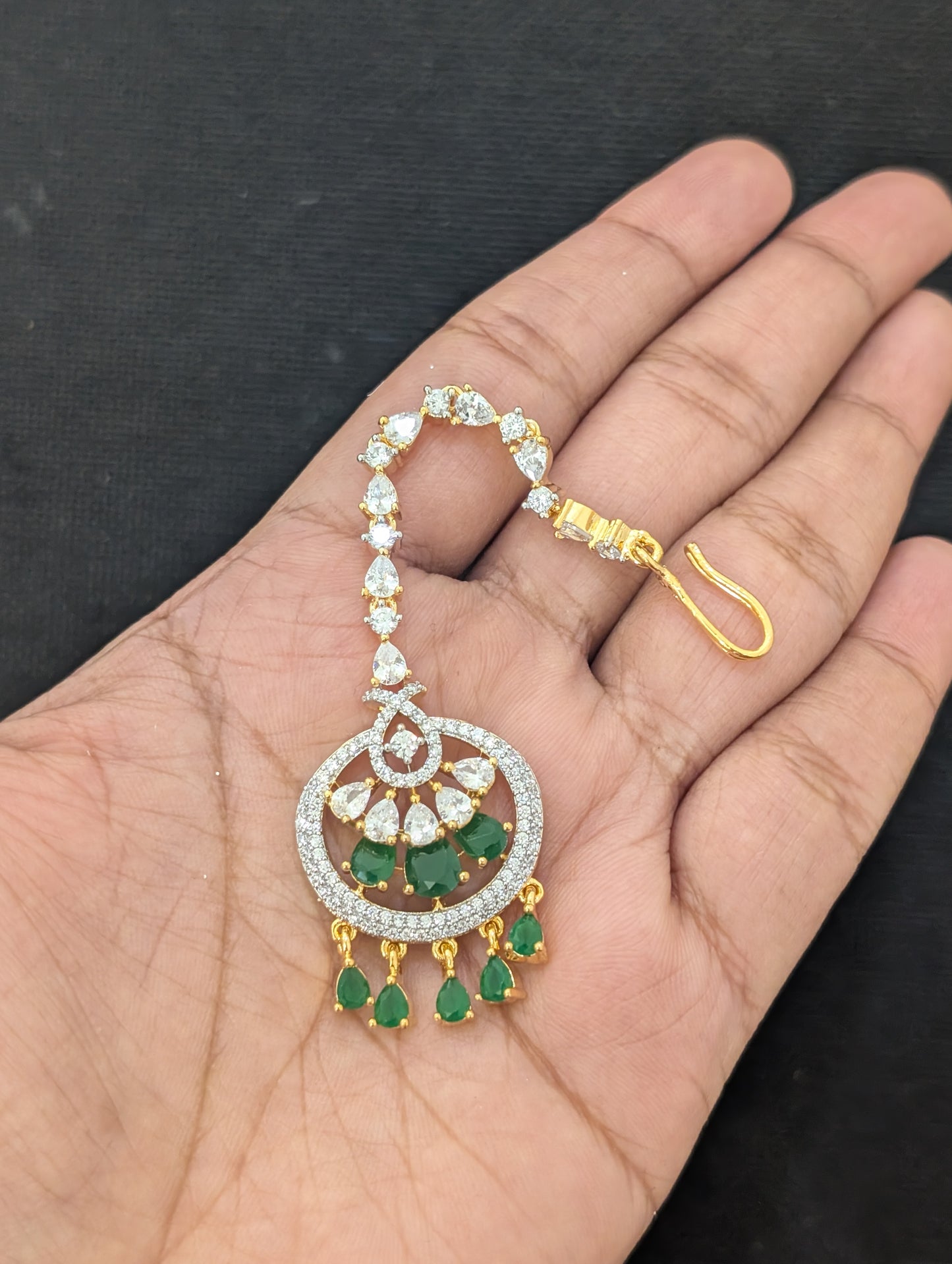 Chandbali design One gram gold plated CZ Maang Tikka