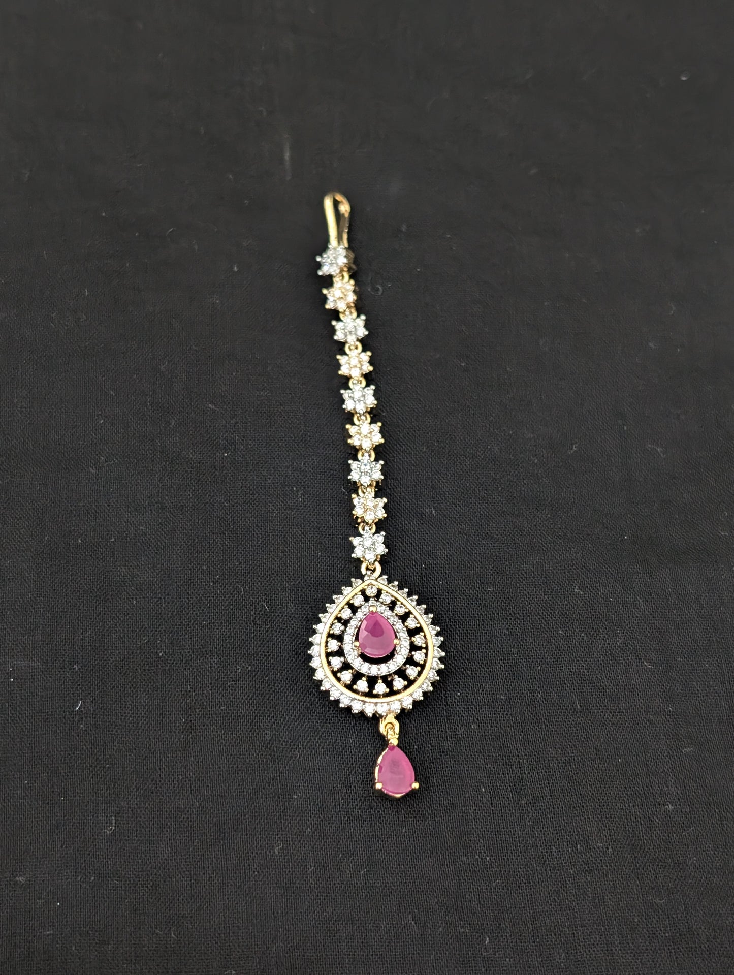 Teardrop design One gram gold plated CZ Maang Tikka