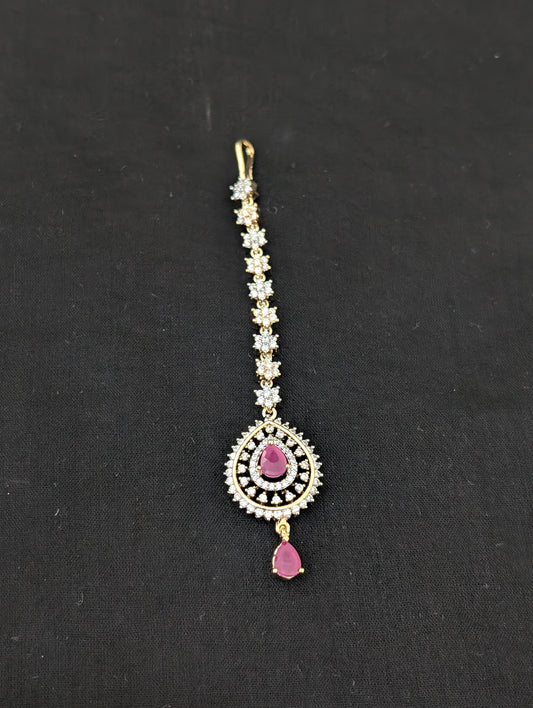 Teardrop design One gram gold plated CZ Maang Tikka