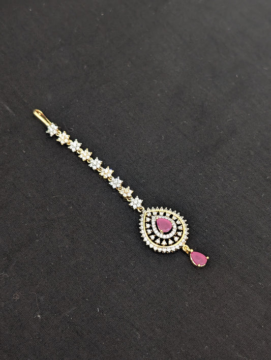 Teardrop design One gram gold plated CZ Maang Tikka