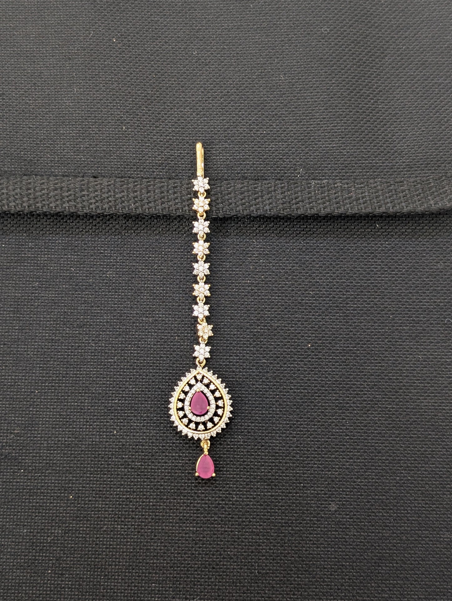 Teardrop design One gram gold plated CZ Maang Tikka