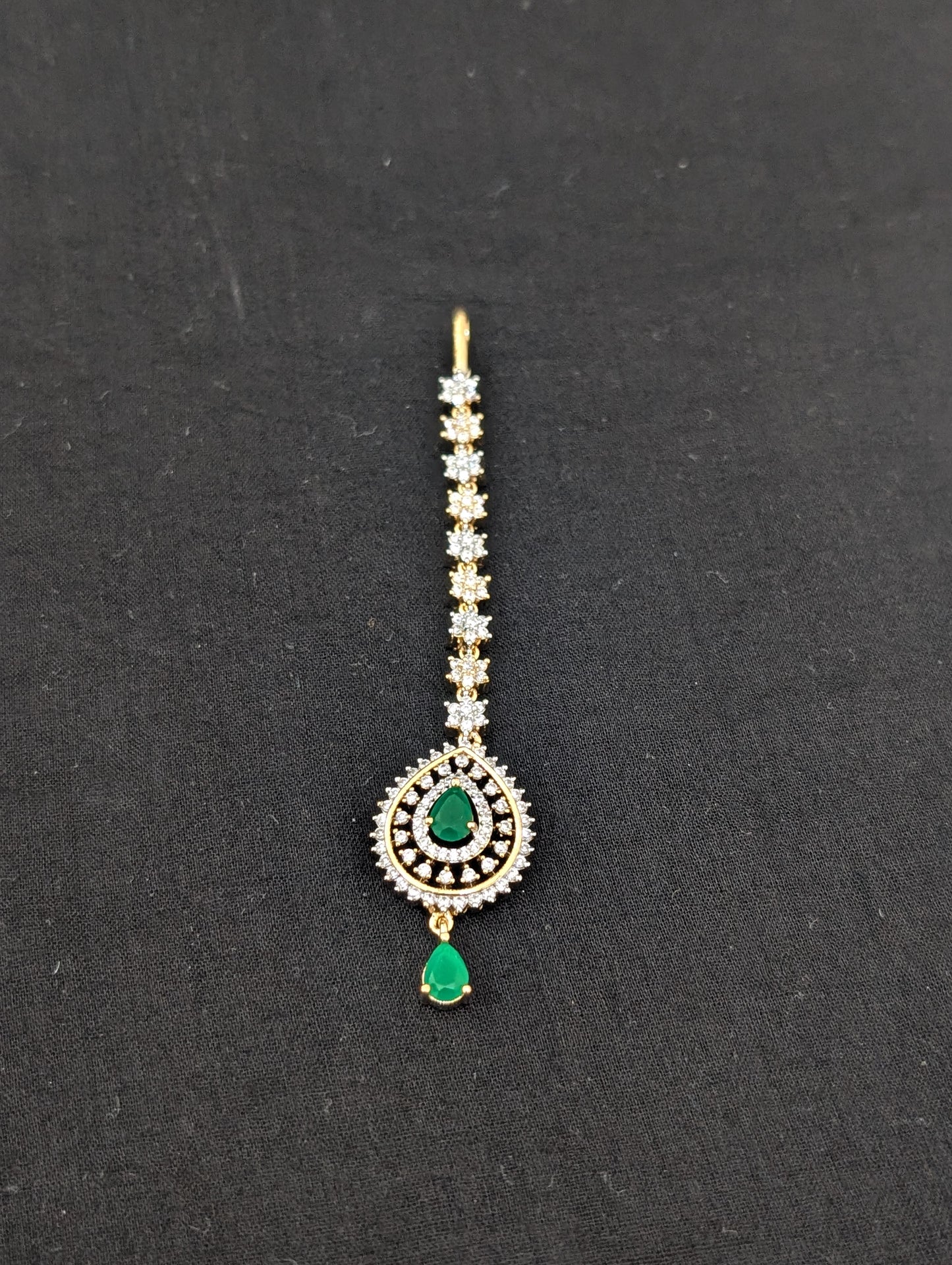 Teardrop design One gram gold plated CZ Maang Tikka