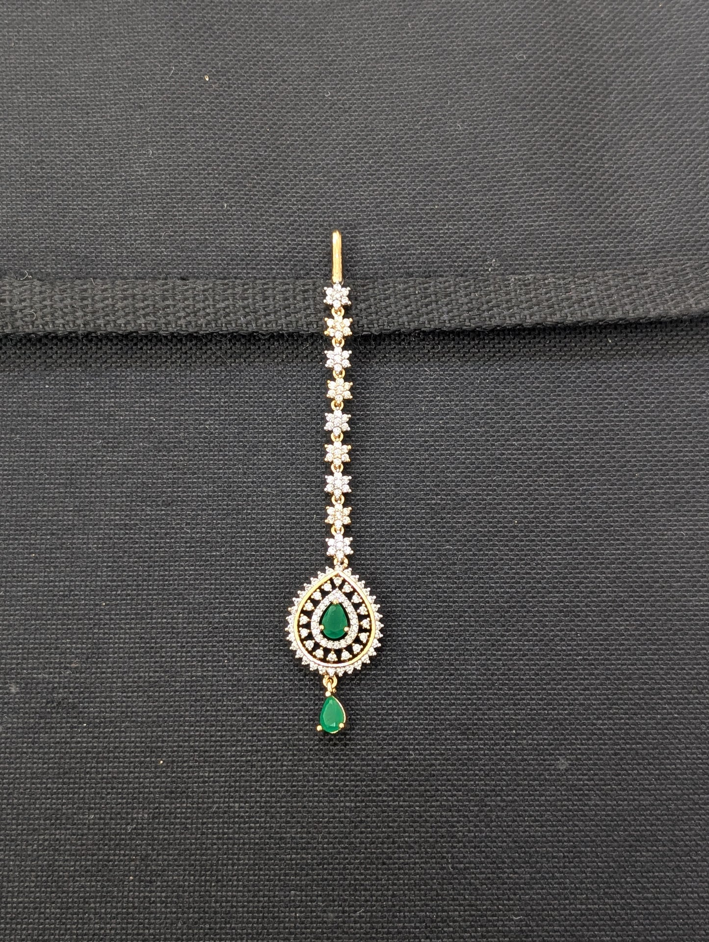 Teardrop design One gram gold plated CZ Maang Tikka