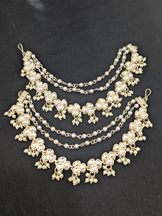Kundan Triple layer Earrings chain / Maatal / Kaan Chain - D1