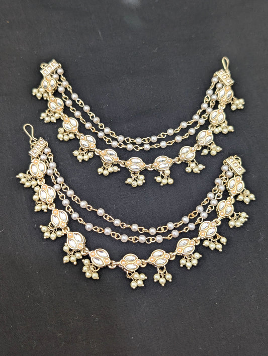Kundan Triple layer Earrings chain / Maatal / Kaan Chain - D2